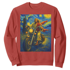 Jesus Christian Motorcycle Starry Night Van Gogh Sweatshirt TS14 Red Print Your Wear