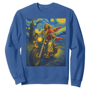 Jesus Christian Motorcycle Starry Night Van Gogh Sweatshirt TS14 Royal Blue Print Your Wear