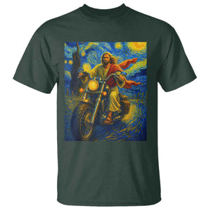 Jesus Christian Motorcycle Starry Night Van Gogh T Shirt TS14 Dark Forest Green Print Your Wear