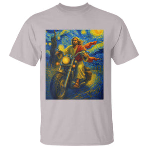 Jesus Christian Motorcycle Starry Night Van Gogh T Shirt TS14 Ice Gray Print Your Wear