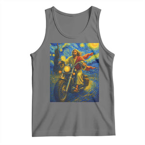 Jesus Christian Motorcycle Starry Night Van Gogh Tank Top TS14 Black Heather Print Your Wear
