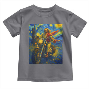 Jesus Christian Motorcycle Starry Night Van Gogh Toddler T Shirt TS14 Charcoal Print Your Wear