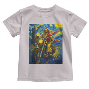 Jesus Christian Motorcycle Starry Night Van Gogh Toddler T Shirt TS14 Ice Gray Print Your Wear