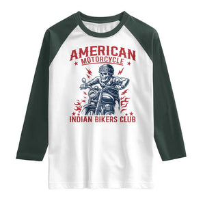 Funny Skeleton Motorcycle Raglan Shirt American Motorcycle Indian Bikers Club TS14 White Dark Forest Green Print Your Wear