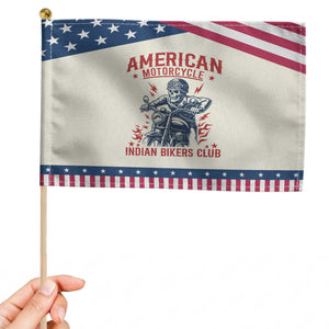 Funny Skeleton Motorcycle Patriotic Handheld Flag American Motorcycle Indian Bikers Club TS14 Modern 8.2" × 5.5" Beige Blue Print Your Wear