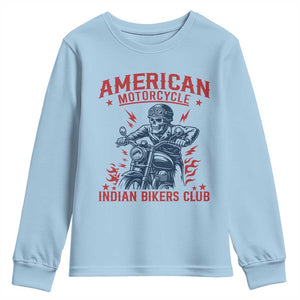 Funny Skeleton Motorcycle Youth Sweatshirt American Motorcycle Indian Bikers Club TS14 Light Blue Print Your Wear
