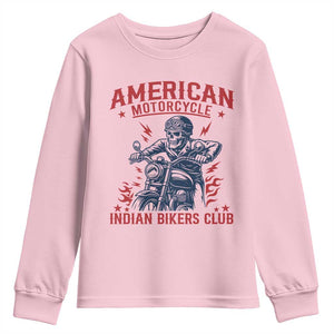 Funny Skeleton Motorcycle Youth Sweatshirt American Motorcycle Indian Bikers Club TS14 Light Pink Print Your Wear