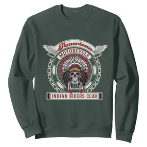 Native American Indian Chief Skull Motorcycle Headdress Sweatshirt TS14 Dark Forest Green Print Your Wear