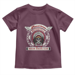 Native American Indian Chief Skull Motorcycle Headdress Toddler T Shirt TS14 Maroon Print Your Wear