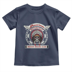 Native American Indian Chief Skull Motorcycle Headdress Toddler T Shirt TS14 Navy Print Your Wear