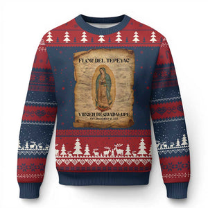 Virgin Mary Ugly Christmas Sweater Our Lady Virgen De Guadalupe TS14 Navy Red Print Your Wear