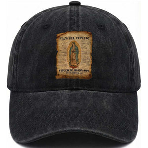 Virgin Mary Washed Cotton Baseball Cap Our Lady Virgen De Guadalupe TS14 Washed Cap Universal Fit Black Print Your Wear