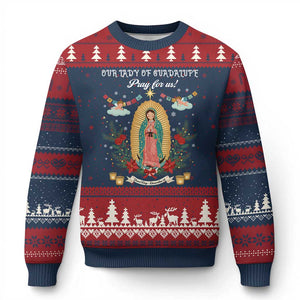 Virgin Mary Ugly Christmas Sweater Our Lady Of Guadalupe Pray For Us TS14 Navy Red Print Your Wear