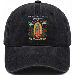 Virgin Mary Washed Cotton Baseball Cap Our Lady Of Guadalupe Pray For Us TS14 Washed Cap Universal Fit Black Print Your Wear