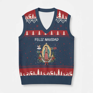 Our Lady of Guadalupe Xmas V-Neck Knit Sweater Vest Feliz Navidad TS14 Navy Red Print Your Wear