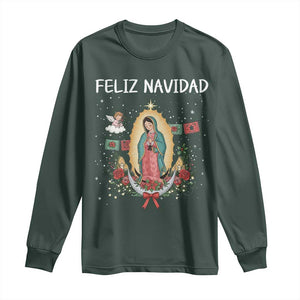 Our Lady of Guadalupe Christmas Long Sleeve Shirt Feliz Navidad TS14 Dark Forest Green Print Your Wear