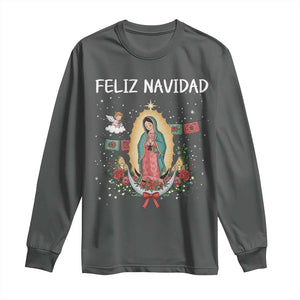 Our Lady of Guadalupe Christmas Long Sleeve Shirt Feliz Navidad TS14 Dark Heather Print Your Wear