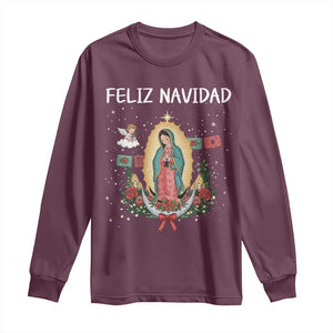 Our Lady of Guadalupe Christmas Long Sleeve Shirt Feliz Navidad TS14 Maroon Print Your Wear
