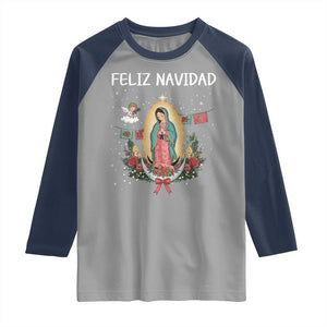 Our Lady of Guadalupe Christmas Raglan Shirt Feliz Navidad TS14 Sport Gray Navy Print Your Wear