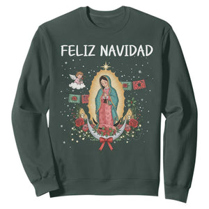 Our Lady of Guadalupe Christmas Sweatshirt Feliz Navidad TS14 Dark Forest Green Print Your Wear