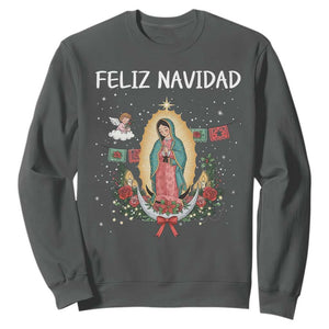 Our Lady of Guadalupe Christmas Sweatshirt Feliz Navidad TS14 Dark Heather Print Your Wear