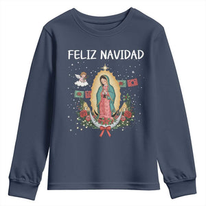 Our Lady of Guadalupe Christmas Youth Sweatshirt Feliz Navidad TS14 Navy Print Your Wear