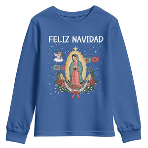 Our Lady of Guadalupe Christmas Youth Sweatshirt Feliz Navidad TS14 Royal Blue Print Your Wear