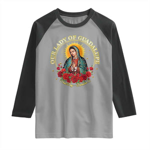 Virgen De Guadalupe Catholic Raglan Shirt Our Lady Of Guadalupe TS14 Sport Gray Black Print Your Wear