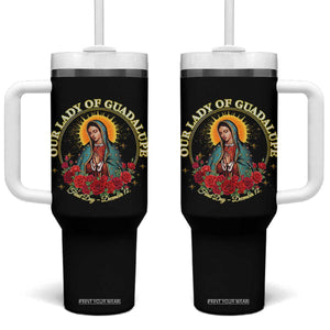 Virgen De Guadalupe Catholic Tumbler With Handle Our Lady Of Guadalupe TS14 One Size: 40 oz Black Print Your Wear