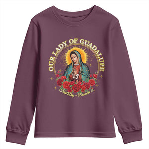 Virgen De Guadalupe Catholic Youth Sweatshirt Our Lady Of Guadalupe TS14 Maroon Print Your Wear