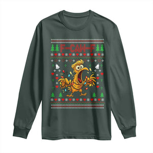 Funny Trump Chicken F Caw F Christmas Long Sleeve Shirt TS14 Dark Forest Green Print Your Wear
