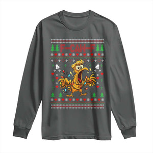 Funny Trump Chicken F Caw F Christmas Long Sleeve Shirt TS14 Dark Heather Print Your Wear