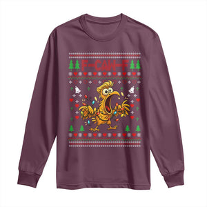 Funny Trump Chicken F Caw F Christmas Long Sleeve Shirt - Print Your Wear