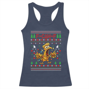 Funny Trump Chicken F Caw F Christmas Racerback Tank Top - Print Your Wear