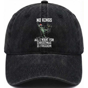 No Kings Washed Cotton Baseball Cap All I Want For Christmas Is Freedom TS14 Washed Cap Universal Fit Black Print Your Wear