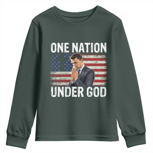 Charlie Kirk Christian Youth Sweatshirt One Nation Under God Patriotic Faith TS14 Dark Forest Green Print Your Wear
