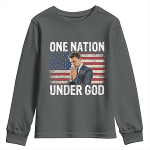 Charlie Kirk Christian Youth Sweatshirt One Nation Under God Patriotic Faith TS14 Dark Heather Print Your Wear