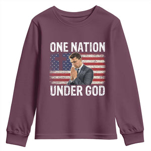 Charlie Kirk Christian Youth Sweatshirt One Nation Under God Patriotic Faith TS14 Maroon Print Your Wear