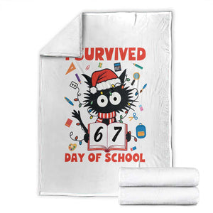 I Survived 67 Days Of School Cat Meme Throw Blanket Funny Christmas Six Seven Meme TS14 White Print Your Wear