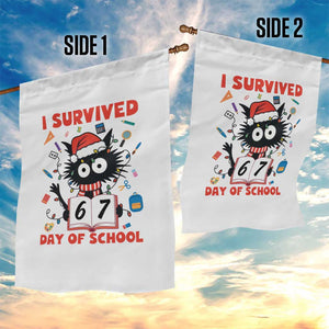 I Survived 67 Days Of School Cat Meme Garden Flag Funny Christmas Six Seven Meme TS14 Print Your Wear