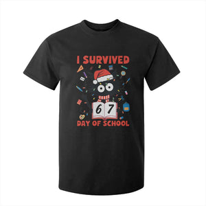 I Survived 67 Days Of School Cat Meme T Shirt For Kid Funny Christmas Six Seven Meme TS14 Black Print Your Wear