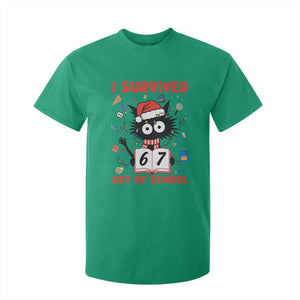 I Survived 67 Days Of School Cat Meme T Shirt For Kid Funny Christmas Six Seven Meme TS14 Irish Green Print Your Wear