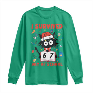 I Survived 67 Days Of School Cat Meme Long Sleeve Shirt Funny Christmas Six Seven Meme TS14 Irish Green Print Your Wear