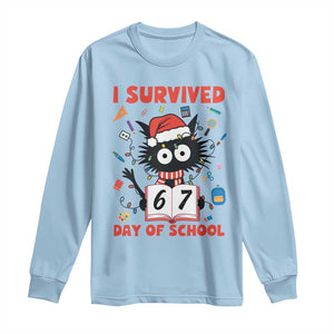 I Survived 67 Days Of School Cat Meme Long Sleeve Shirt Funny Christmas Six Seven Meme TS14 Light Blue Print Your Wear