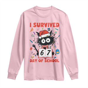 I Survived 67 Days Of School Cat Meme Long Sleeve Shirt Funny Christmas Six Seven Meme TS14 Light Pink Print Your Wear