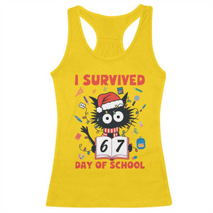 I Survived 67 Days Of School Cat Meme Racerback Tank Top Funny Christmas Six Seven Meme TS14 Daisy Print Your Wear