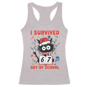 I Survived 67 Days Of School Cat Meme Racerback Tank Top Funny Christmas Six Seven Meme TS14 Ice Gray Print Your Wear