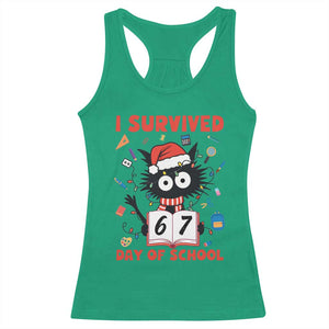 I Survived 67 Days Of School Cat Meme Racerback Tank Top Funny Christmas Six Seven Meme TS14 Irish Green Print Your Wear