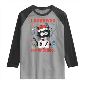 I Survived 67 Days Of School Cat Meme Raglan Shirt Funny Christmas Six Seven Meme TS14 Sport Gray Black Print Your Wear