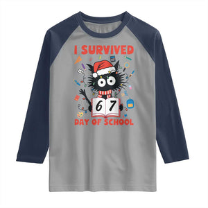I Survived 67 Days Of School Cat Meme Raglan Shirt Funny Christmas Six Seven Meme TS14 Sport Gray Navy Print Your Wear